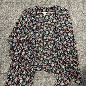 Arizona Jean‎ Co Black Floral Kimono Cardigan Lightweight Bohemian Women's M